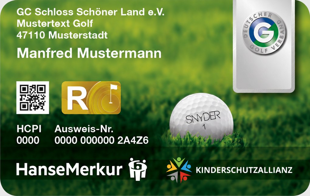Specimen card of the German Golf Association with the gold regional marking