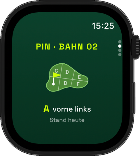Apple Watch mit GerhelmScore: Pin-Position des Tages auf dem eingeteilten Grün
