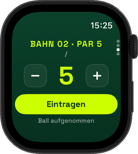 Apple Watch mit GerhelmScore: Score-Eingabe mit Plus- und Minus-Tasten